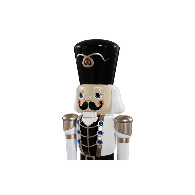 Sculpture casse-noisette soldat 4 pi, Noir / Blanc / Doré, H 72 po x l 21 po x P 18 po
