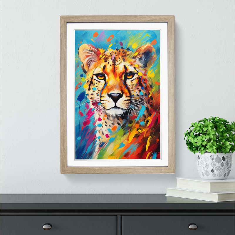 Cheetah Abstract No.2 - Single Picture Frame Print on Wood, 46cm H x 34cm W x 2cm D, Oak Framed