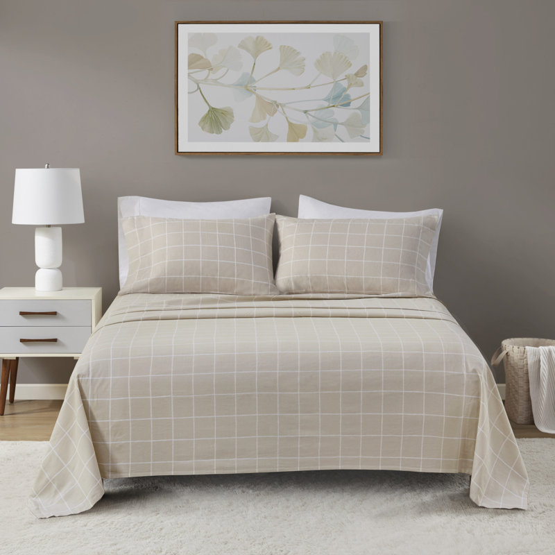 Ensemble de draps 4 pièces très grand en flanelle 100% coton Cozy, Ensemble de draps pour très grand lit avec 2 taie