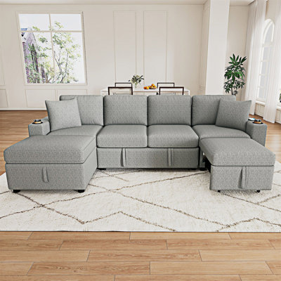 Canapé-lit modulaire convertible avec rangement et repose-pieds