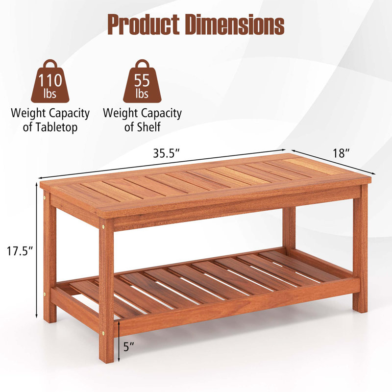 Kymoni Rectangular Solid Wood Outdoor Coffee Table , 18 " W 35.5 " D