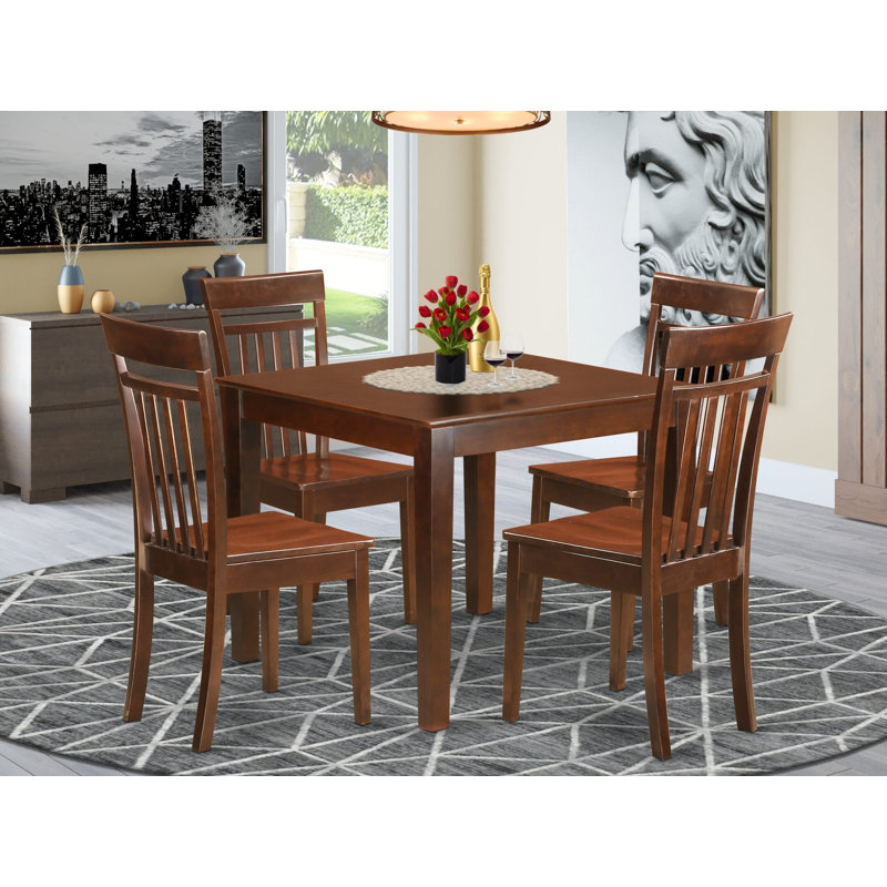 5 Piece Dining Room Furniture Set Includes a Square Dining Table and 4 Wood Seat Chairs, Mahogany