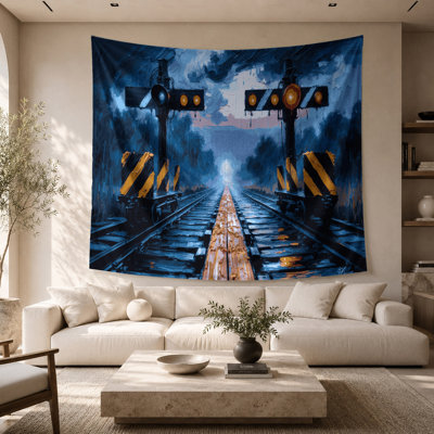 Transporation Train crossing and signal art Wall Tapestry
