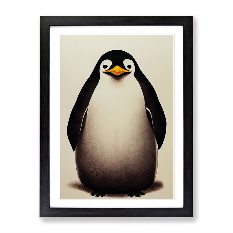 Sitting Penguin - Framed Print, Black, 64cm H x 46cm W x 2cm D