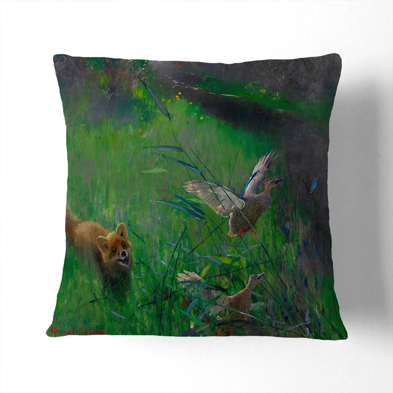 Fox And Seabirds Square Throw Cushion, 40cm H x 40cm W x 15cm D, White
