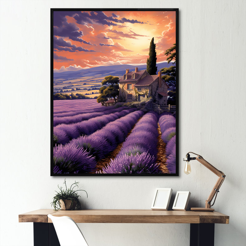 Lavande des champs de Provence I - reproduction sur toile, Cadre flottant noir, H 40 po x l 30 po x P 1,5 po