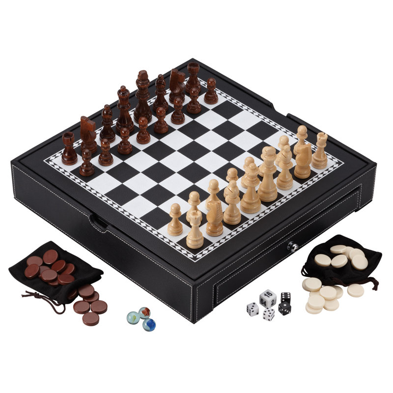 Black Black 5 in 1 - Chess, Checkers, Backgammon Table, Chinese Checkers and Dice Games