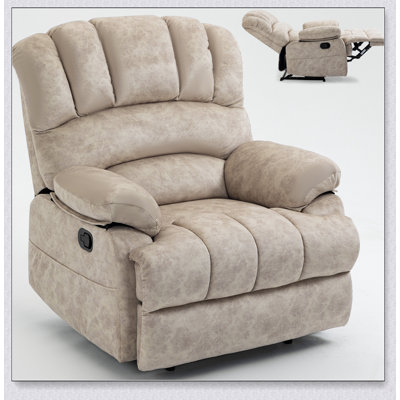 Large Manual Recliner Chair In Beige Fabric, Extra-Supportive And Stylish For Ultimate Living Room Comfort