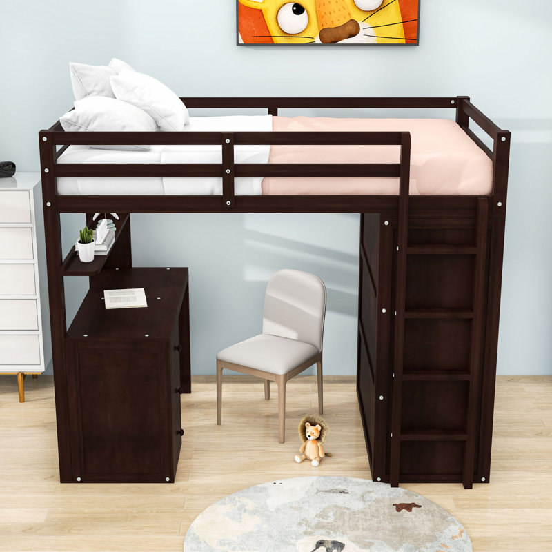 Heathyr Kids Loft Bed with Drawers, Espresso, Twin