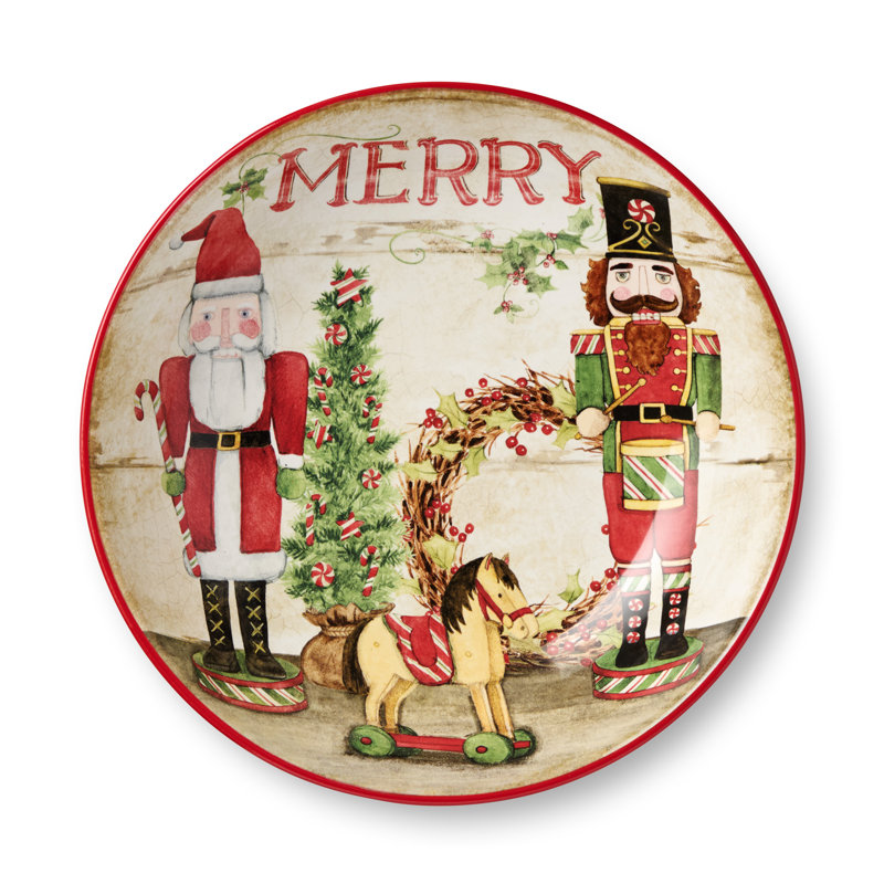 Casse-noisette, défilé en céramique des Fêtes avec Père Noël, casse-noisette et couronne de jouets - Centre de table de Noël