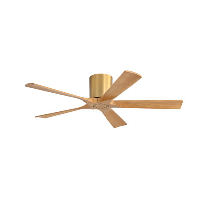 52 po Ventilateur de plafond d'intérieur encastré sans lumière, 5 pales en bois massif, grain de bois blanc et naturel
