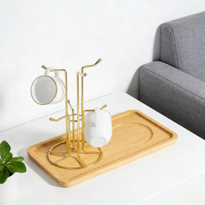 Mug Tree With 6 Hooks For Large Coffee Mugs, Sturdy Metal Cup Holder Rack For Countertop, Space-Saving Kitchen Organizer And Decor