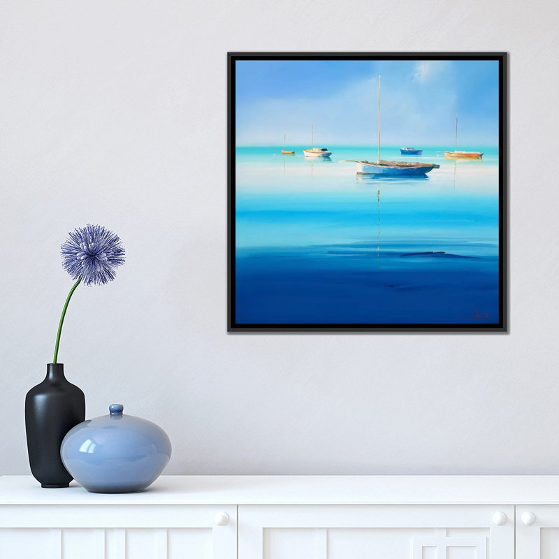 « blue couta i », reproduction sur toile, H 18 po x l 18 po x P 1,5 po, Toile avec cadre noir, Pas de tapis