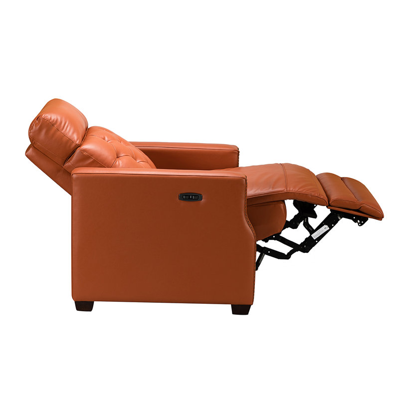 Gumesindo 31.50" Wide Genuine Leather Power Recliner, Brick  Genuine Leather