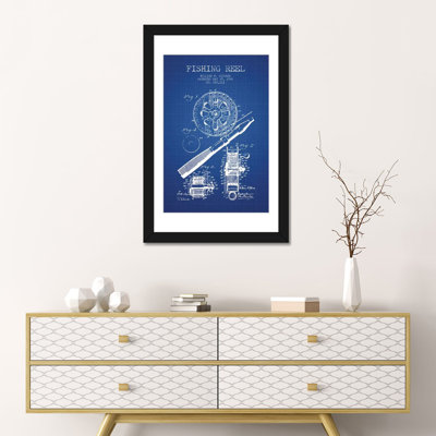 W.H. Glocker Fishing Reel Patent Sketch (Blue Grid) by Aged Pixel - Gallery-Wrapped Canvas Giclée