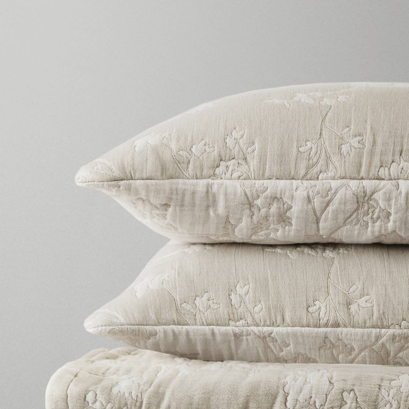 Catalina Botanical Linen Jacquard 100% Cotton Gauze 3-Piece Full/Queen Quilt Set, Full/Queen, Linen