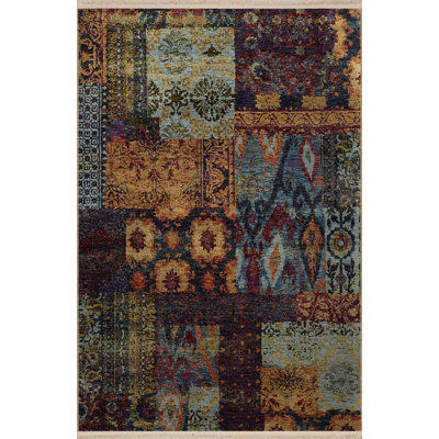 Multicolored Mixed Traditional Motif Ethnic Patterned Fringed Vintage Decorative Carpet