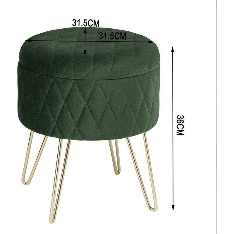 Berg 31.5Cm Velvet Round Storage Ottoman, Dark Green