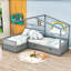 Lit plateforme simple avec 3 tiroirs de rangement - Lit simple en forme de L en bois massif, gris-1185293565