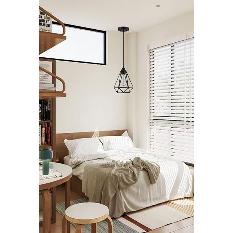 1-Light Pendant With Black Finish And Steel Cage Shade