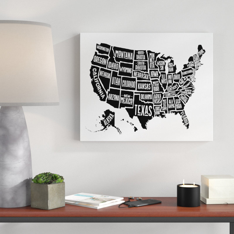 « simple united states world map », impression encadrée, H 24 po x l 36 po x P 1,25 po, Toile tendue