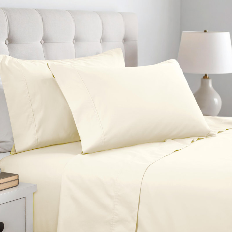 Superior 600 Thread Count Cotton Blend Sateen Solid Pillowcase Set, Standard, Ivory