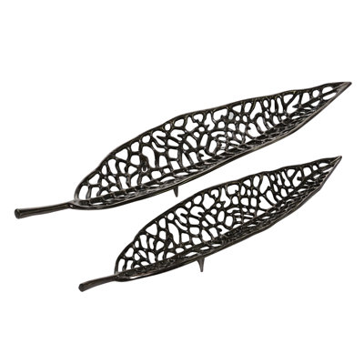 Aluminum Metal Leaf Decor Tray Set
