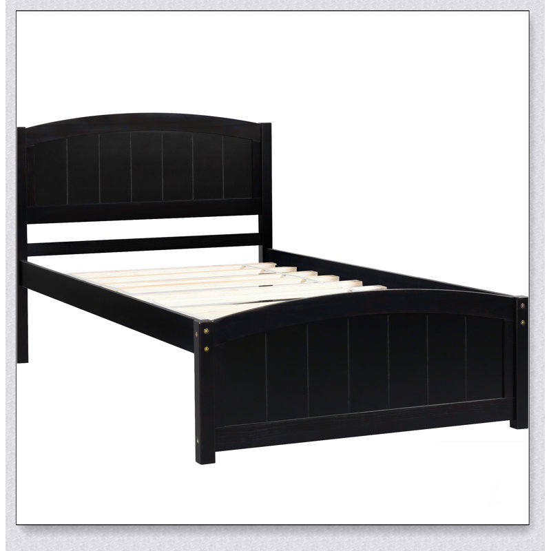 Lit plateforme en bois avec tête de lit, pied de lit et lattes en bois, Espresso