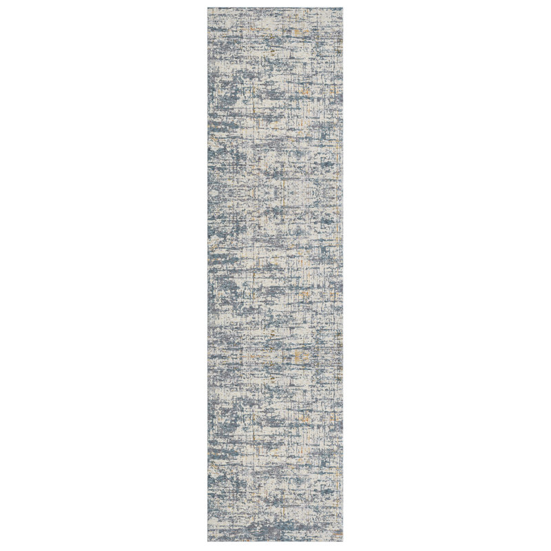 Conrado Performance Modern Industrial Abstract Blue/Gray/Multicolor Rug, Runner 2' x 8'