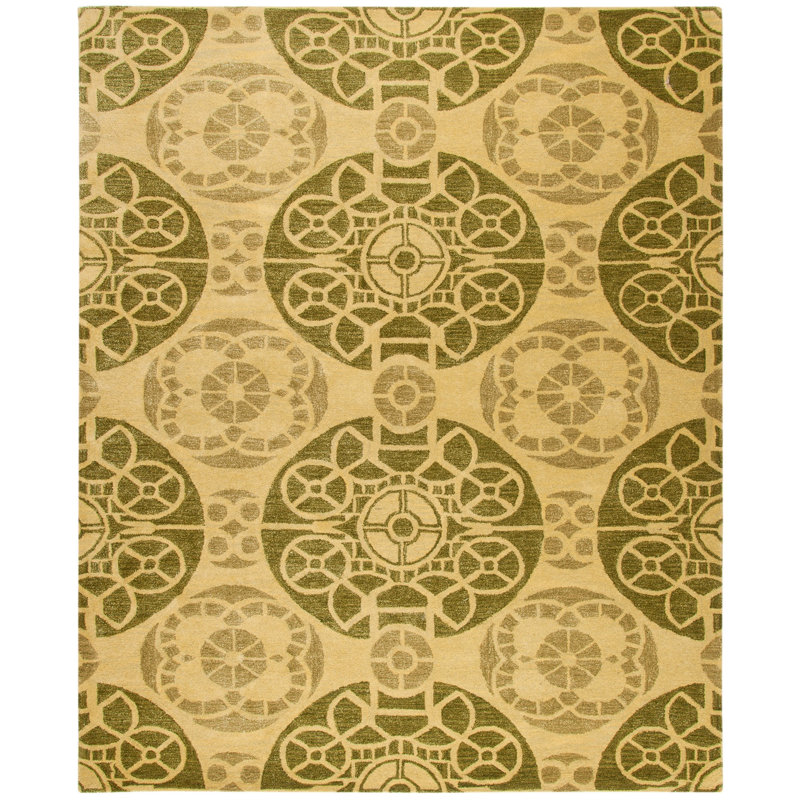 Eaton Wyndham Hand Tufted Wool/Viscose Geometric Rug in Beige/Green, Rectangle 8' x 10'
