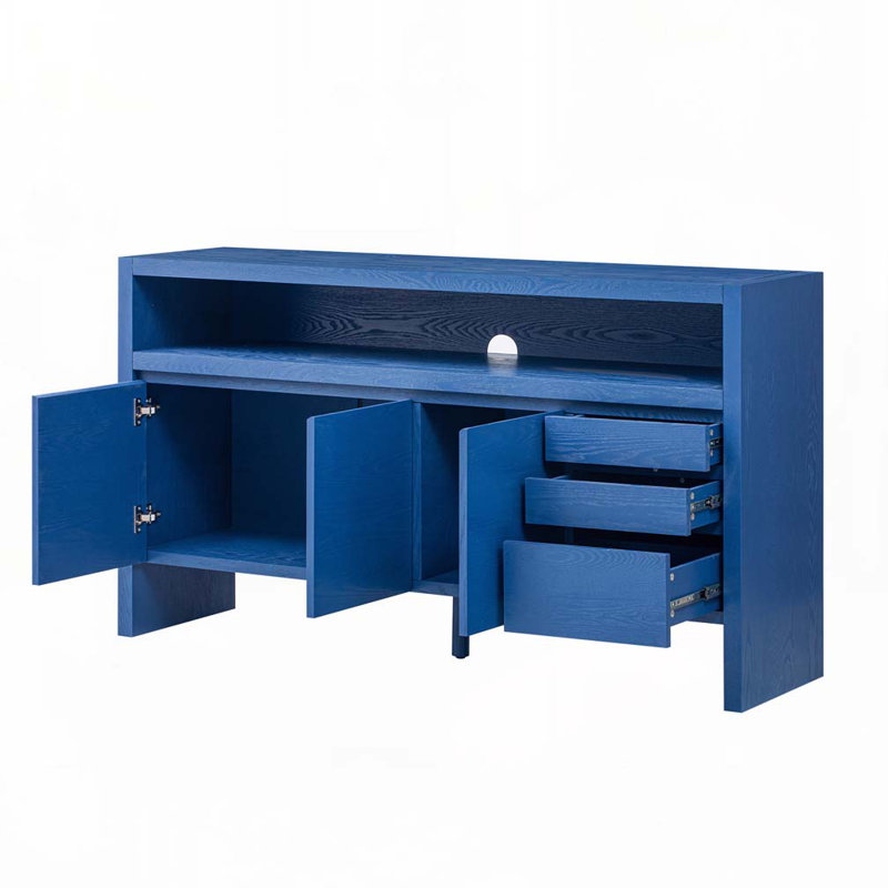 Console 60 po avec 3 tiroirs et tablette ouverte, Marine