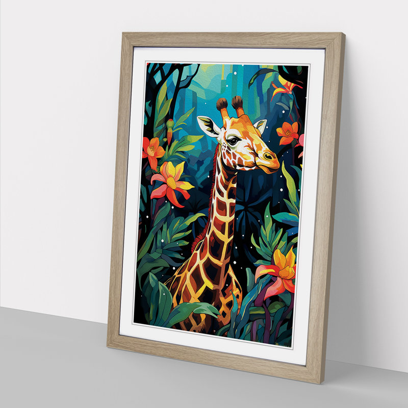 Jungle Pop - Single Picture Frame Print on Wood, Oak Framed, 34cm H x 25cm W