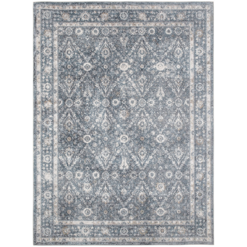 Nourison Astra Machine Washable Dark Blue Vintage Indoor Rug, Rectangle 5'3" x 7'