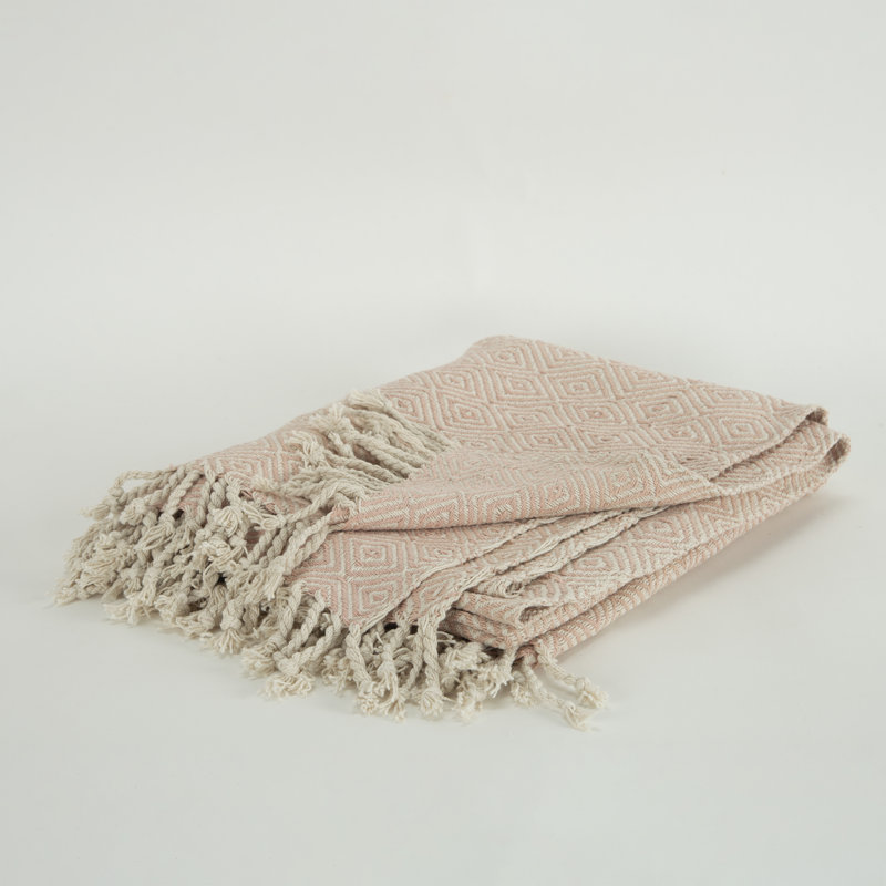 Jeté 100% coton , Rose / naturel