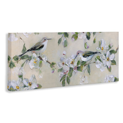 Art mural sur toile perché avec oiseaux chanteurs sur des branches, design par Sally Swatland