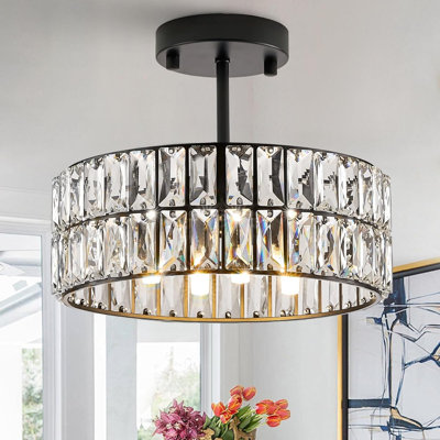 Petit plafonnier semi-encastré en cristal noir 4 lumières