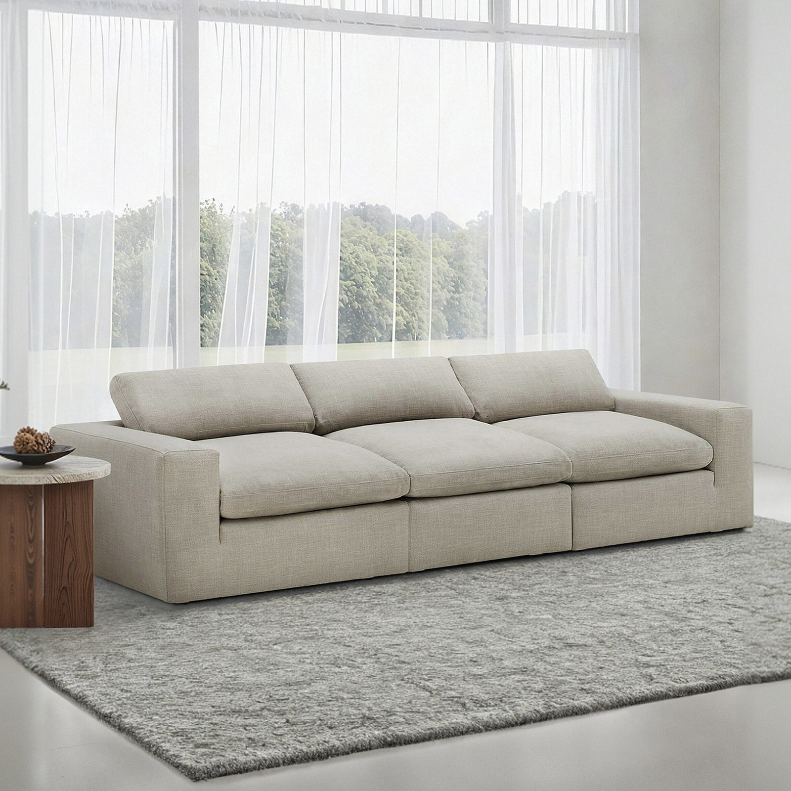 Asher Linen Modular Sectional, Beige Polyester
