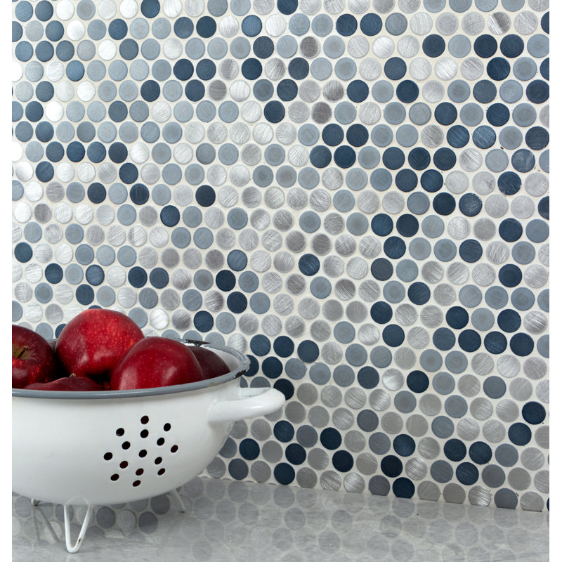 Twilight 1" x 1" Aluminium Penny Round Mosaic Tile, Blue/Silver