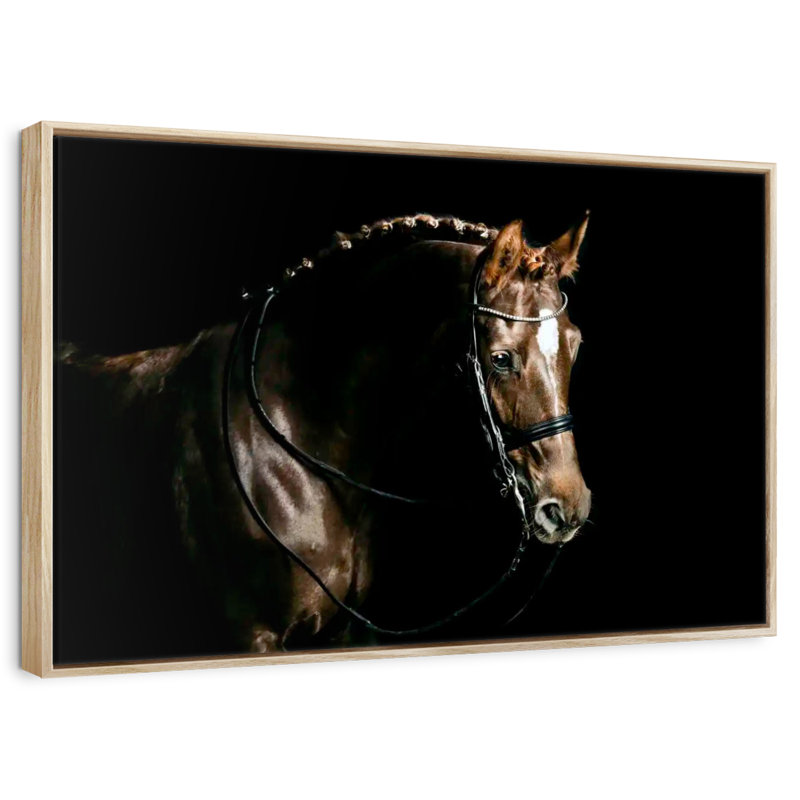 Groomed Chestnut Horse, Floating Frame Natural Wood, 43" X 29"