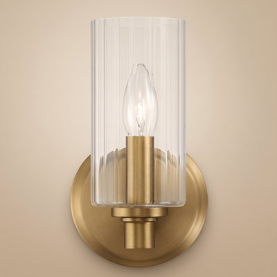 Applique murale à lumière simple avec verre côtelé transparent - laiton satiné