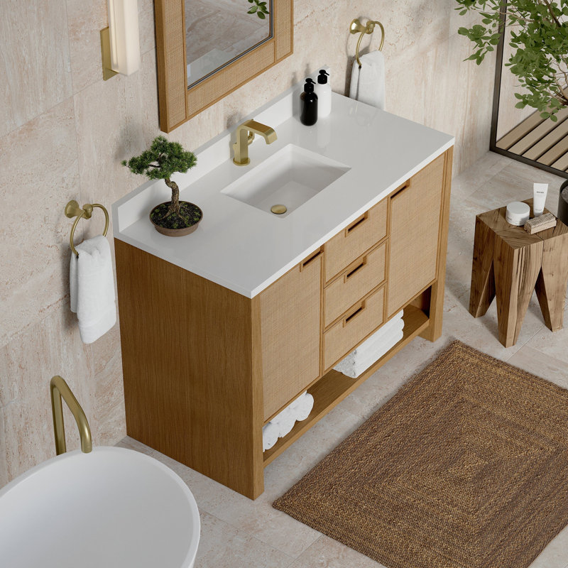 Solene 48'' Single Bathroom Vanity with Top, White Zeus Quartz, Single Hole