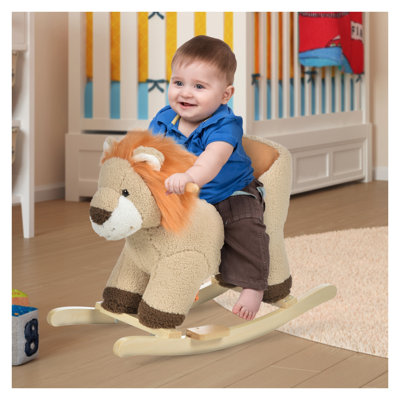 Cheval à bascule lion en peluche Qaba avec effets sonores et ceinture de sécurité pour enfants de 18 à 36 mois, brun