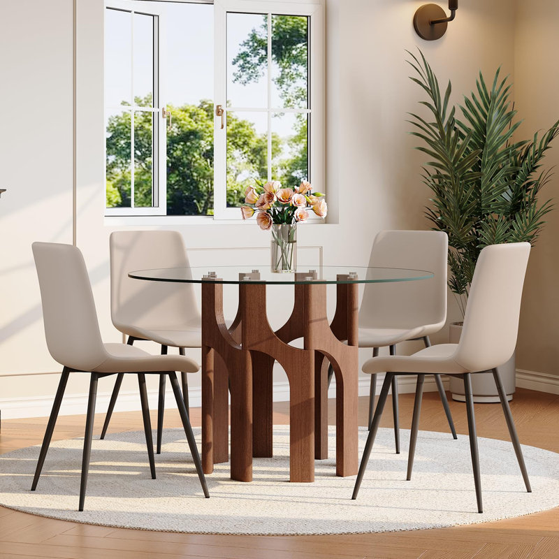 Ensemble de table de salle à manger 46 po pour 4 personnes, Gris, Brown