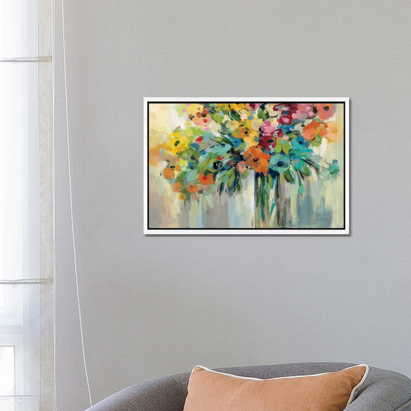 Cloud Of Flowers by Silvia Vassileva - Painting on Canvas, 66.04 cm H x 45.72 cm W, White Framed