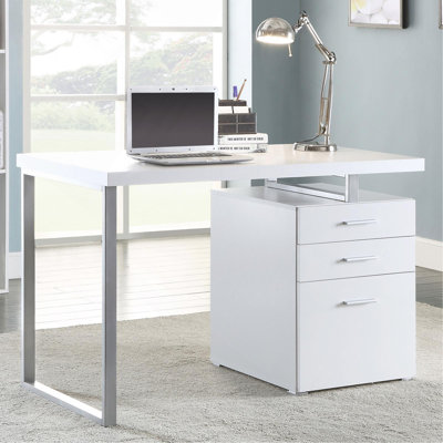 Modern White Reversible Desk with 3 Storage Drawers