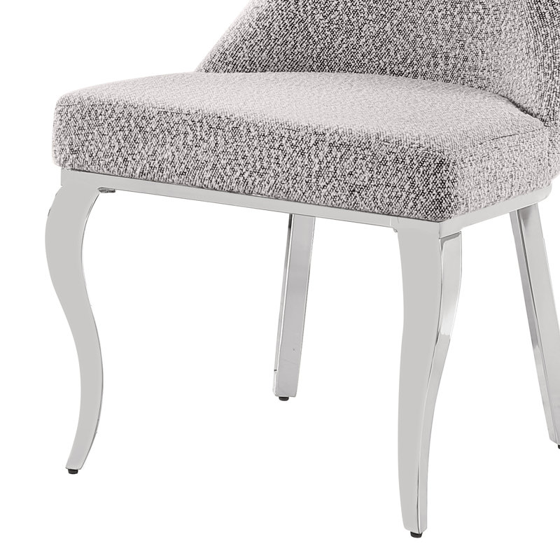 Ensemble de salle à manger en marbre blanc Grand avec chaises d'appoint en tissu Boucle, Gris riche, Argent argent