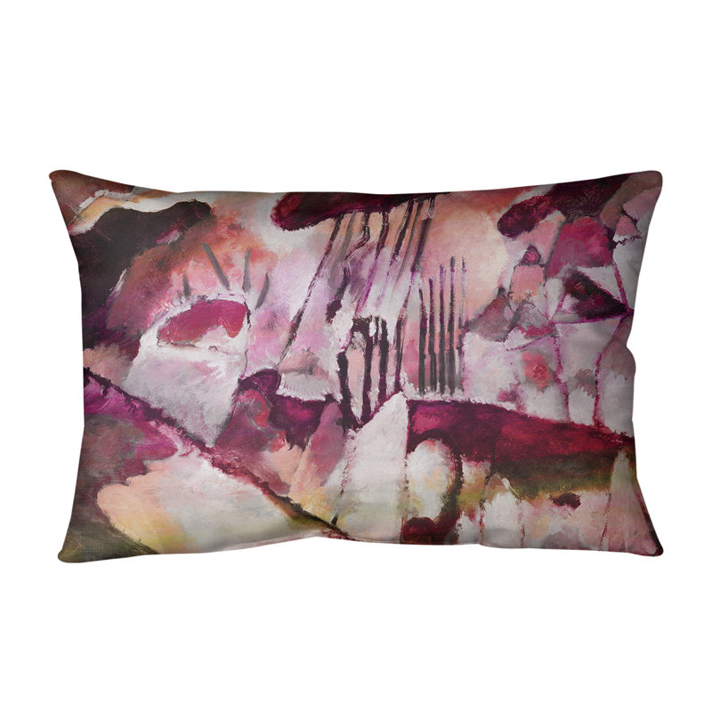 Oreiller avec coussin lombaire avec pluie paysage, Rouge, Faux lin