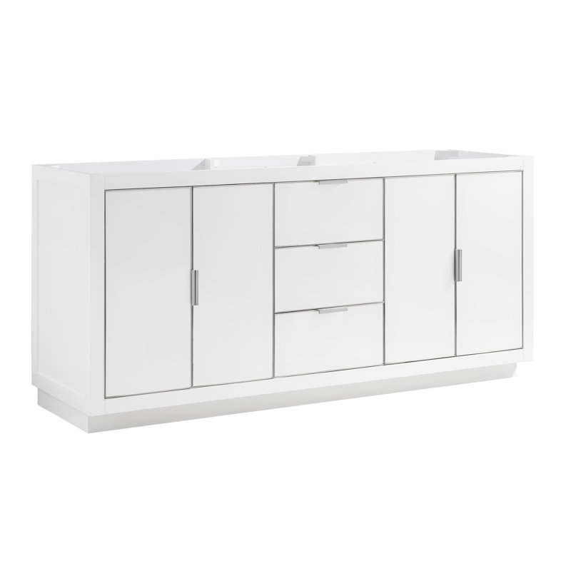 Salise 72'' Double Bathroom Vanity Base Only, White/Brushed Silver