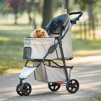 Poussette, comprend une roue avant pivotante à 360 degrés, des freins de roue arrière, une garniture réfléchissante, des panneaux en filet, un parasol et un auvent en filet, kaki