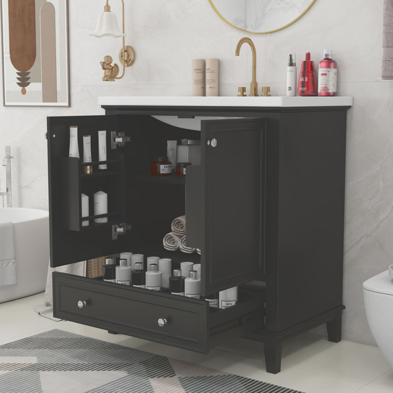 Meuble-lavabo simple 30 po avec plateau en céramique Ruo, Noir